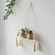 Boho Macrame Hanging Shelf - Handcrafted Rustic Cotton Rope Tapestry, Farmhouse Style, Home Decor, Bohemian, Wall Hanging